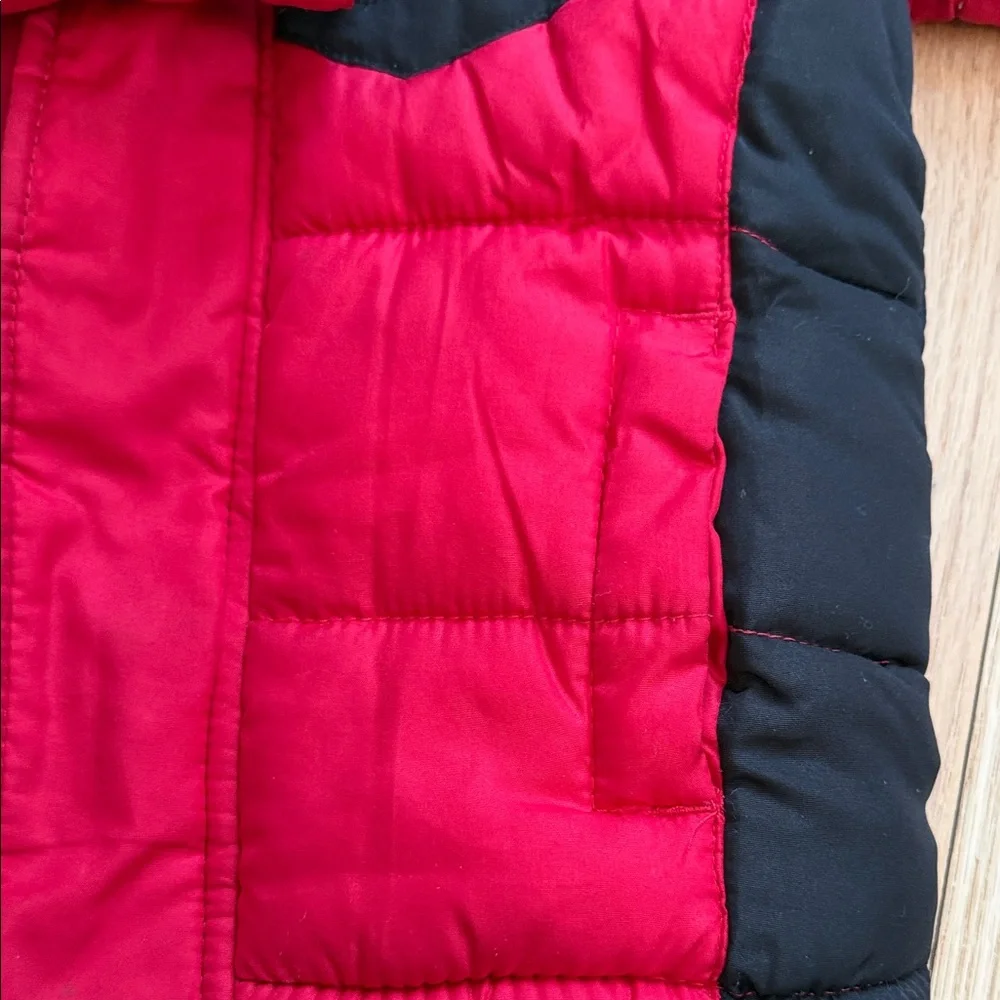 Vertical ‘9 Toddler Red and Black Hooded Fleeced Lined Puffer Jacket with Logo